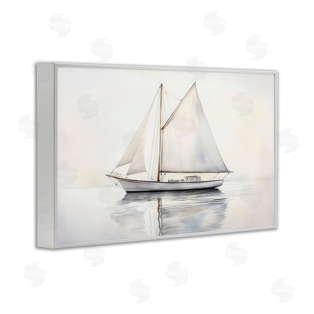 Petal Prints Design Neutral Sailboat Reflection White Framed Giclee Wall Art