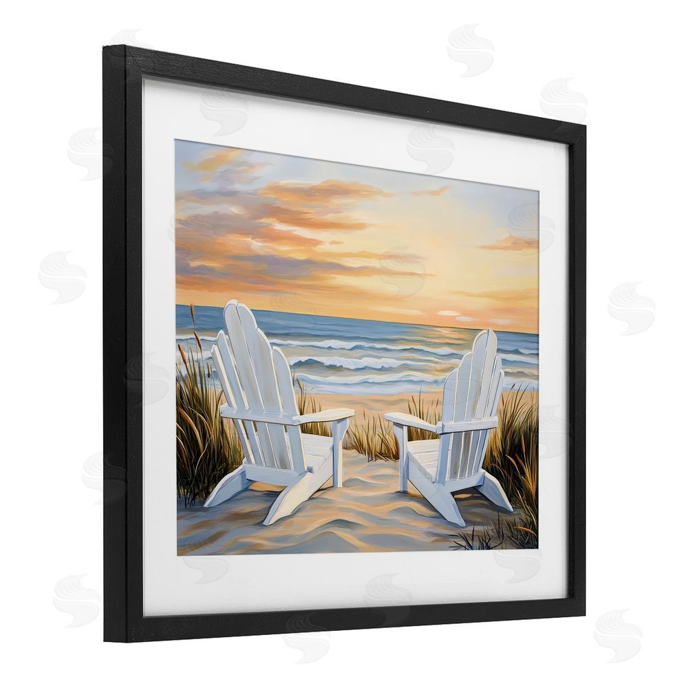 Petal Prints Design Wave Watching Spot at Sunset Black Framed Print Under Glass with White Mat Wall Art