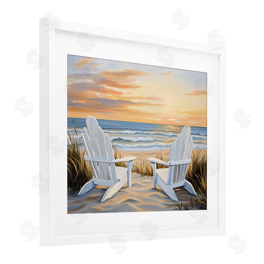 Petal Prints Design Wave Watching Spot at Sunset White Framed Print Under Glass with White Mat Wall Art