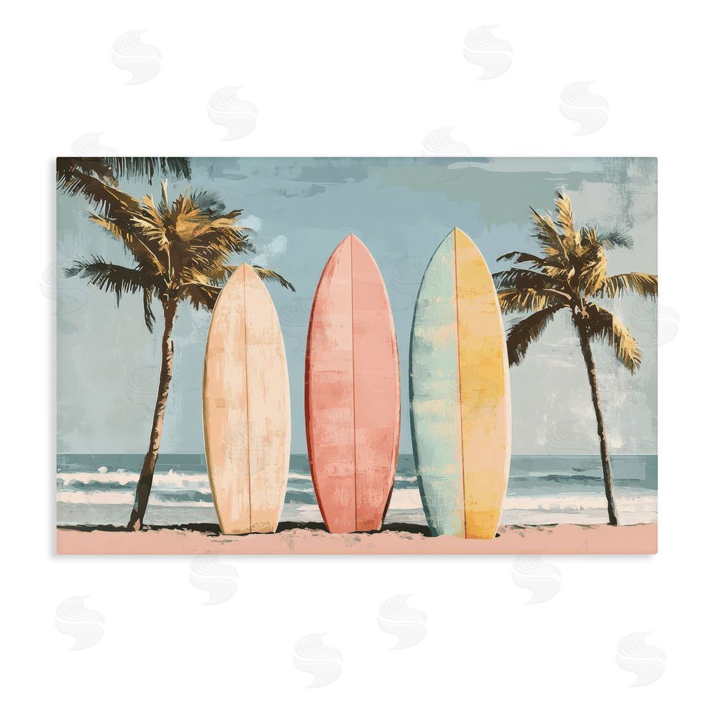 Petal Prints Design Paradise Surfboard Trio Stretched Canvas Wall Art