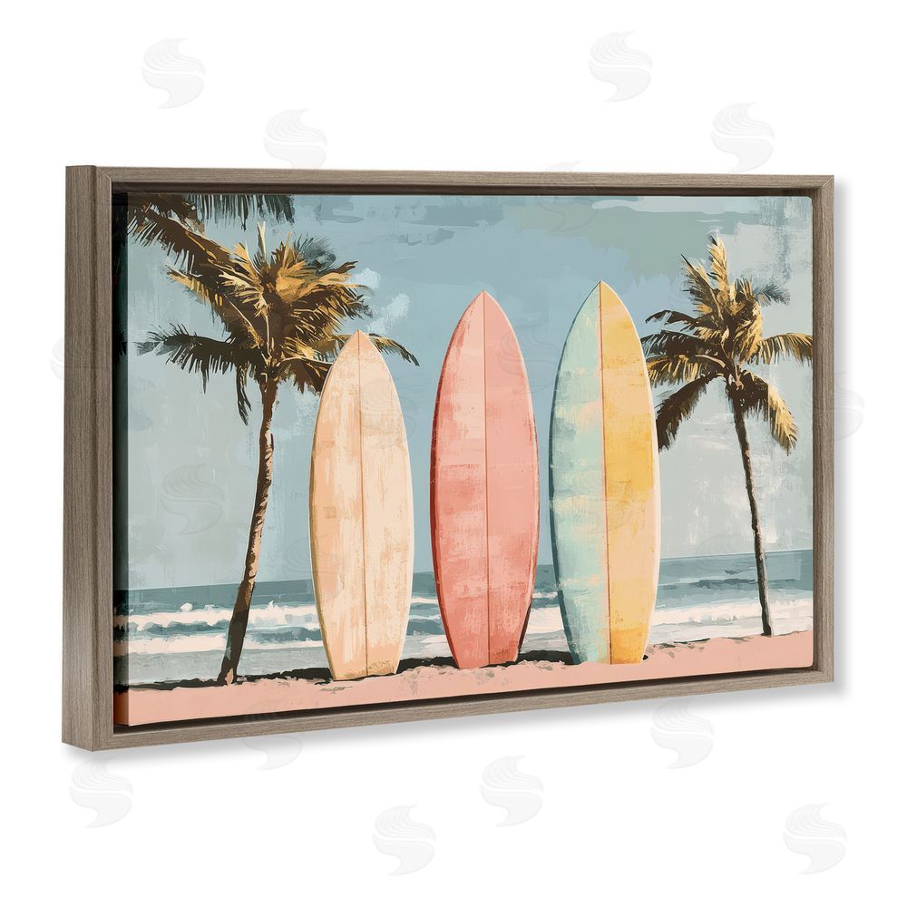 Petal Prints Design Paradise Surfboard Trio Brown Floating Framed Canvas Wall Art
