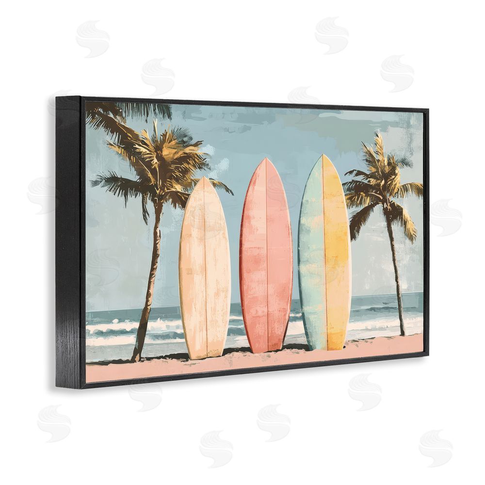 Petal Prints Design Paradise Surfboard Trio Black Framed Giclee Wall Art