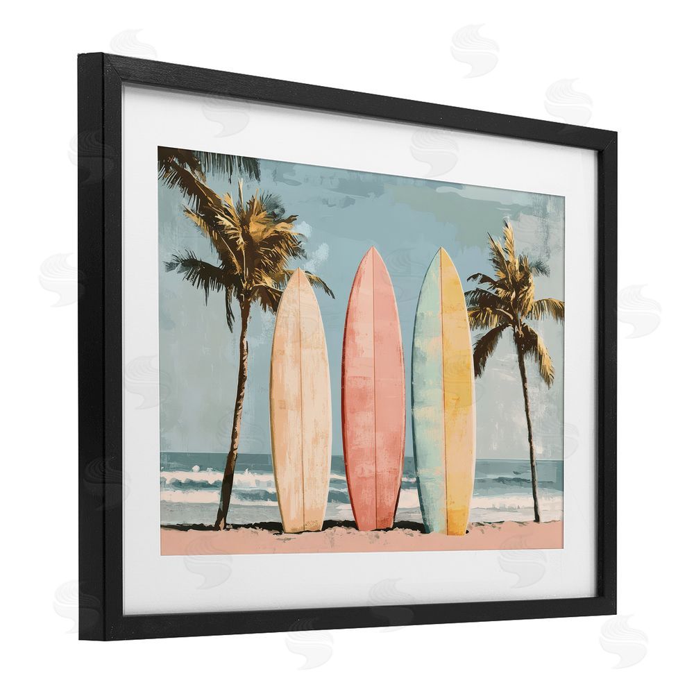Petal Prints Design Paradise Surfboard Trio Black Framed Print Under Glass Wall Art