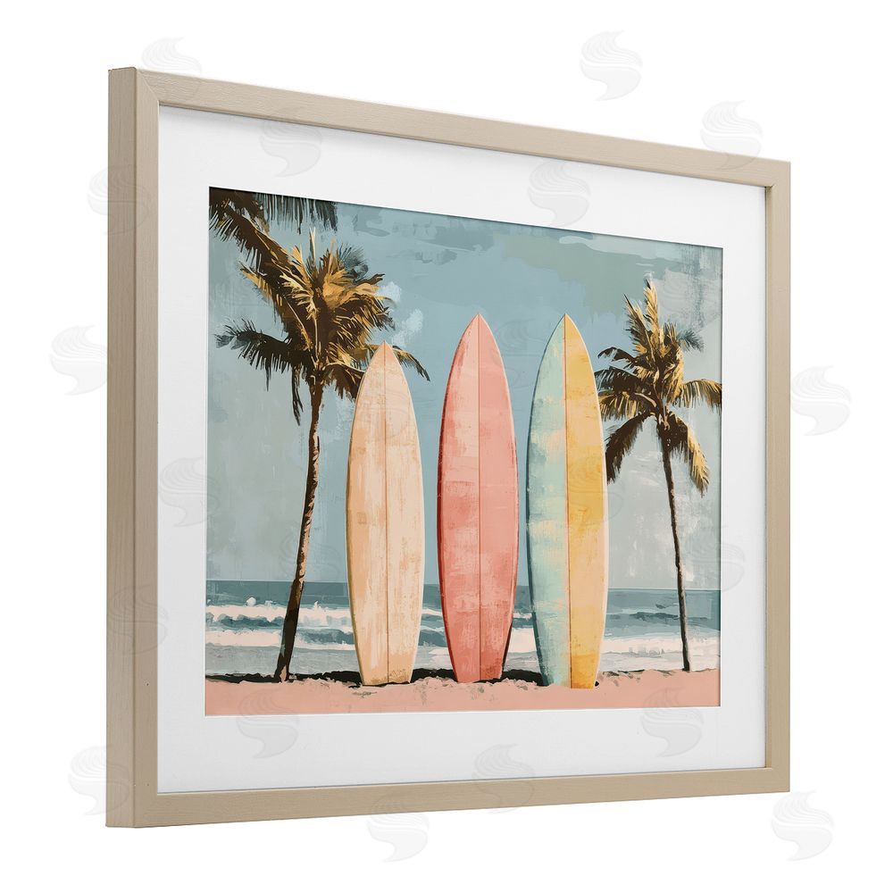 Petal Prints Design Paradise Surfboard Trio Brown Framed Print Under Glass Wall Art