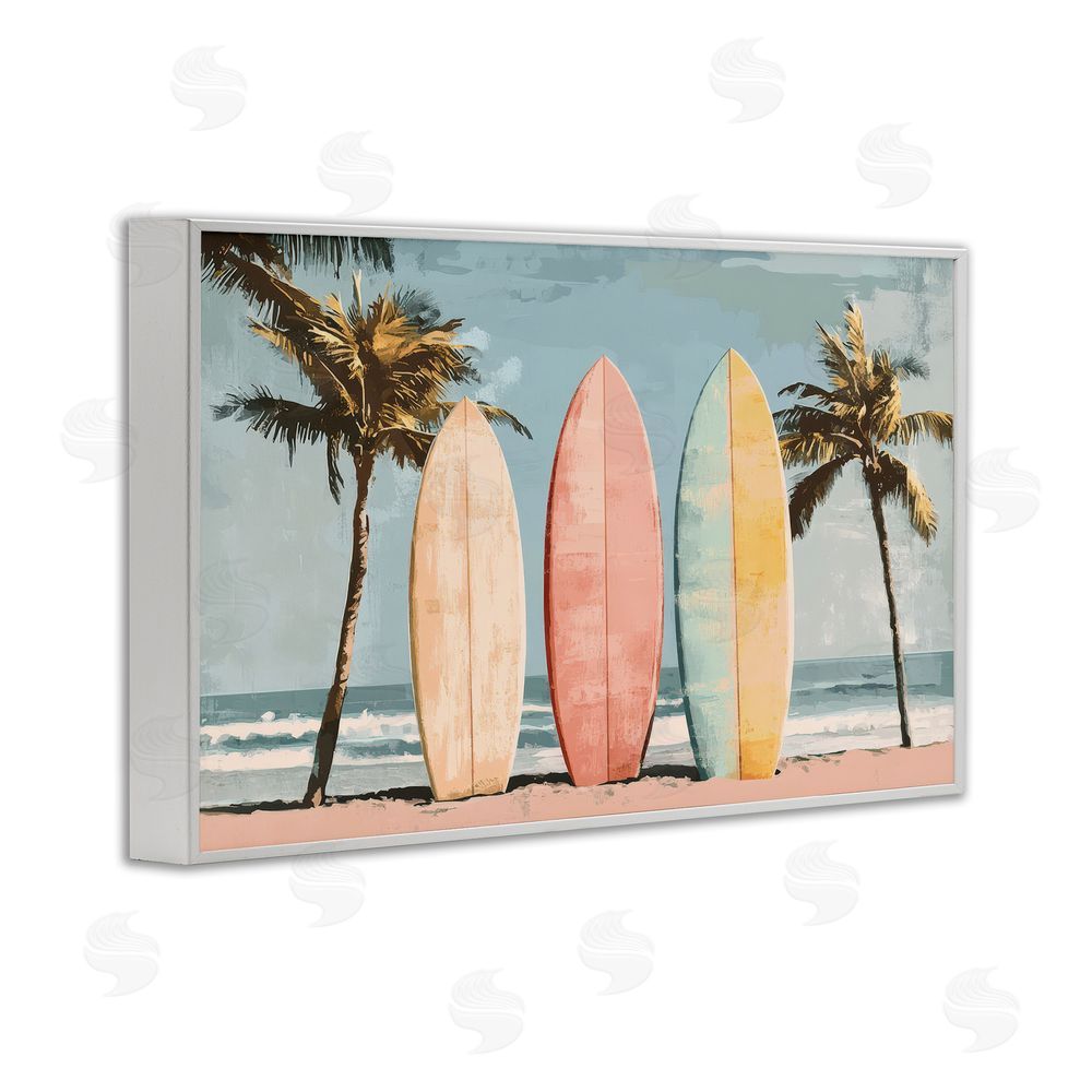 Petal Prints Design Paradise Surfboard Trio White Framed Giclee Wall Art