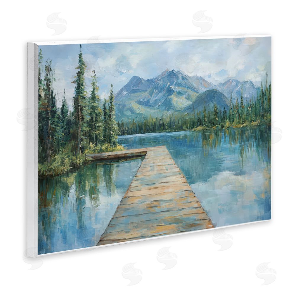 Petal Prints Design Peaceful Lake Dock in the Mountains Wall Plaque Home Decor Art Print
