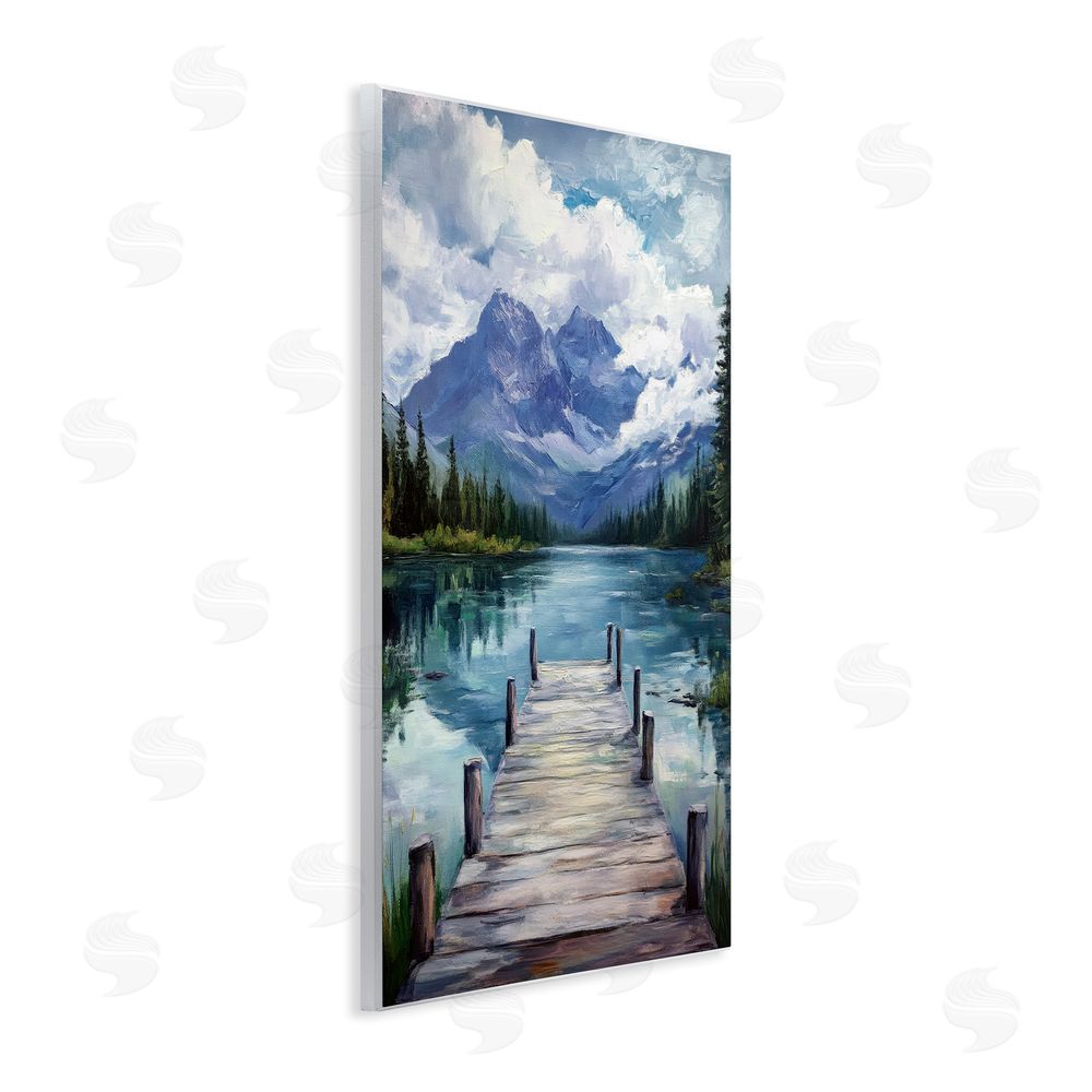 Petal Prints Design Weathered Dock on Mountain Lake Wall Plaque Printed Art