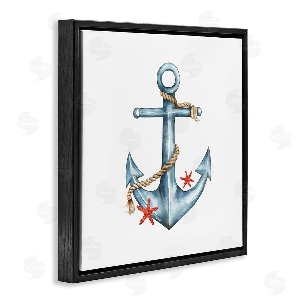 LSR Design Studio Cute Sailor Anchor with Starfish Black Floating Frame Canvas Wall Art Print