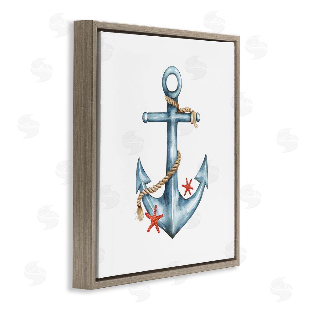 LSR Design Studio Cute Sailor Anchor with Starfish Brown Floating Frame Canvas Wall Art Print