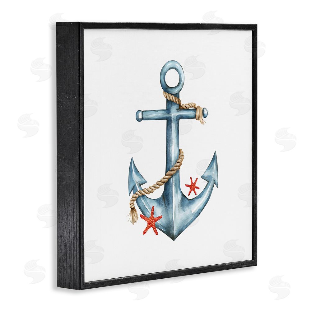 LSR Design Studio Cute Sailor Anchor with Starfish Black Framed Giclee Wall Art Print