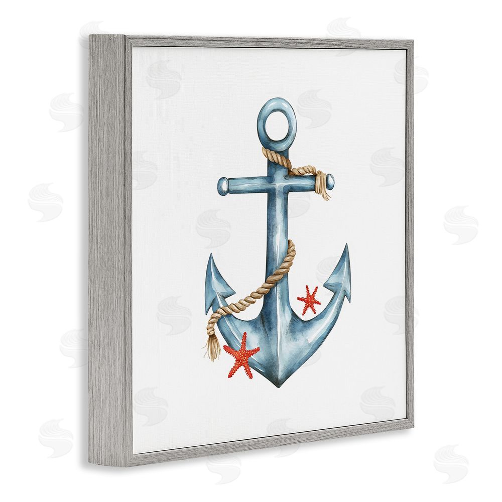 LSR Design Studio Cute Sailor Anchor with Starfish Gray Framed Giclee Wall Art Print