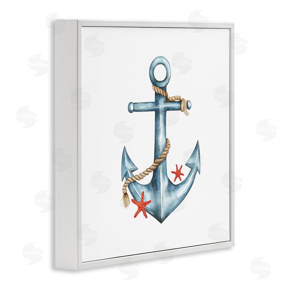 LSR Design Studio Cute Sailor Anchor with Starfish White Framed Giclee Wall Art Print