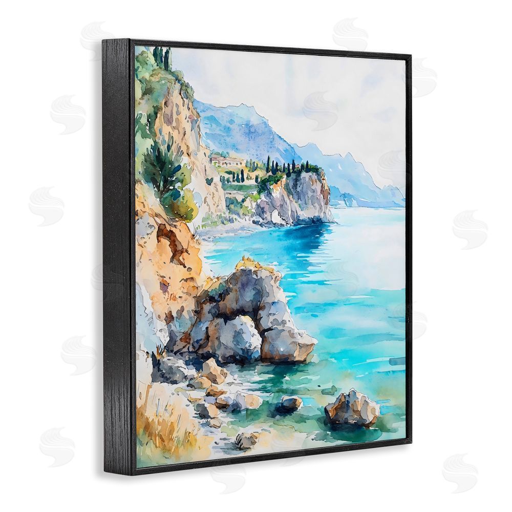 LSR Design Studio Azure Italian Coastline Black Framed Giclee Wall Art Print