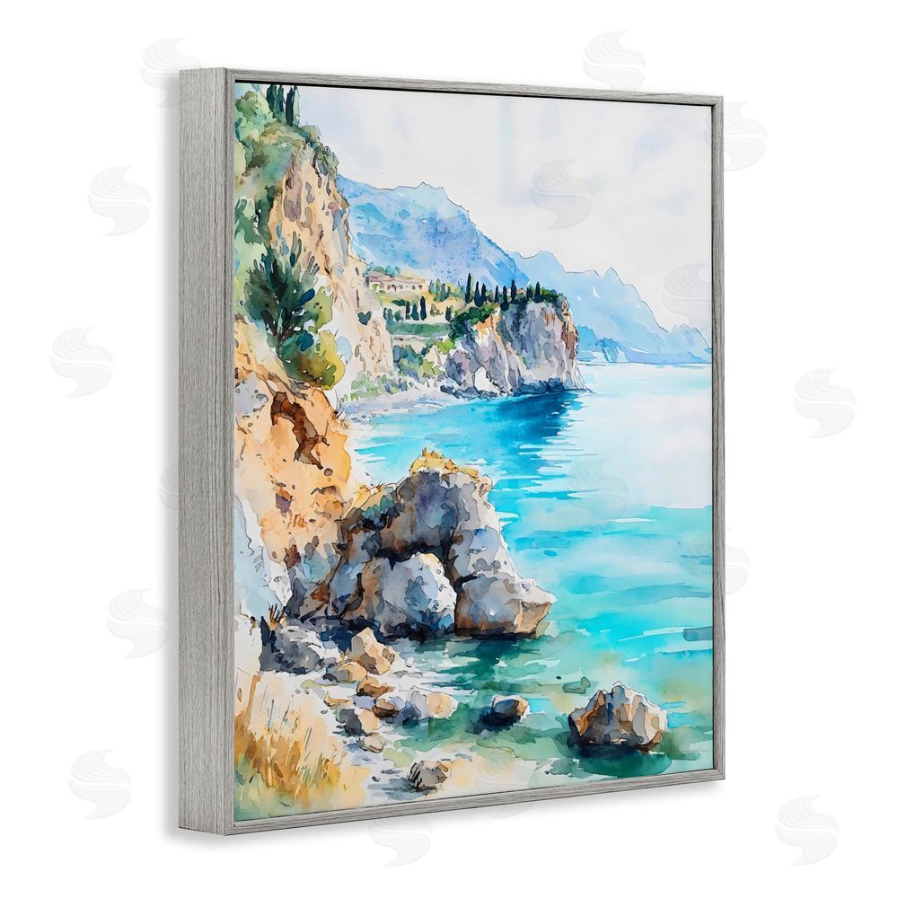 LSR Design Studio Azure Italian Coastline Gray Framed Giclee Wall Art Print