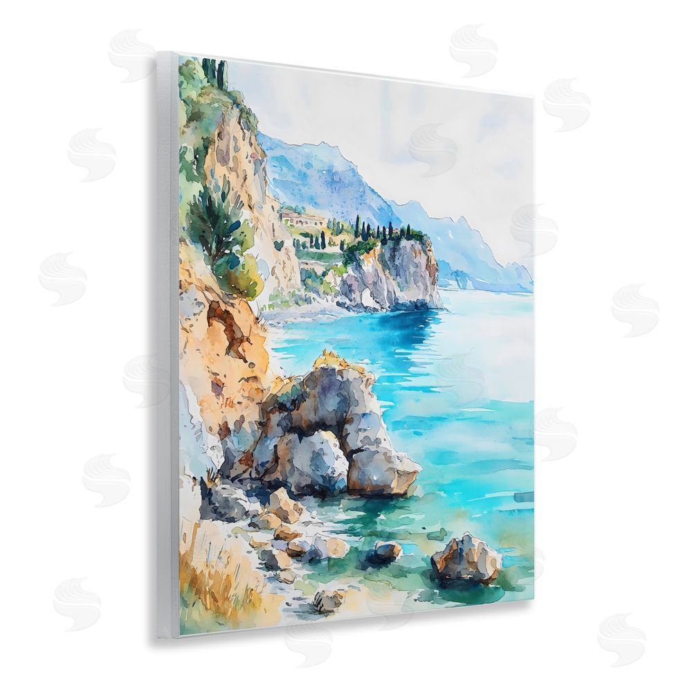LSR Design Studio Azure Italian Coastline Wall Plaque Art Print with White Foil Wrap