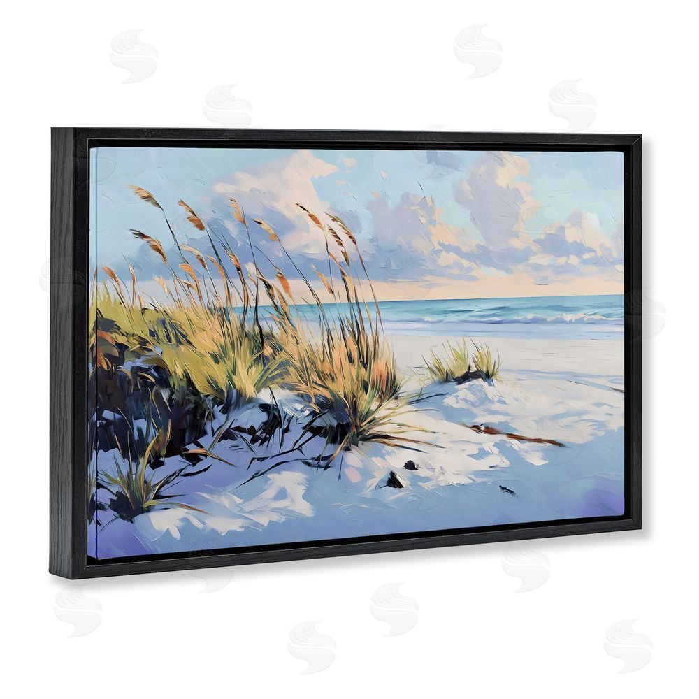 Gina Kelly Grassy Sand Dunes Beach Black Floating Framed Canvas Wall Art