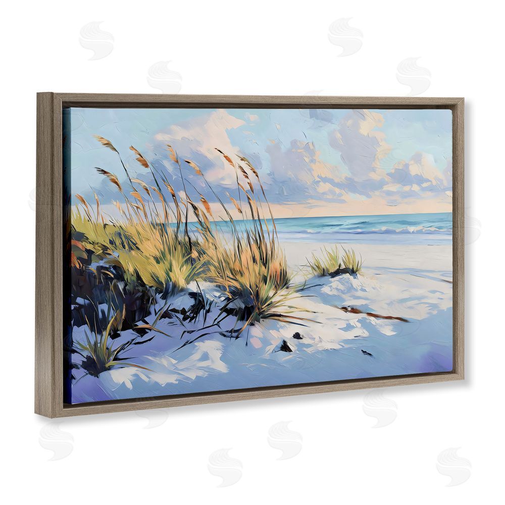 Gina Kelly Grassy Sand Dunes Beach Brown Floating Framed Canvas Wall Art