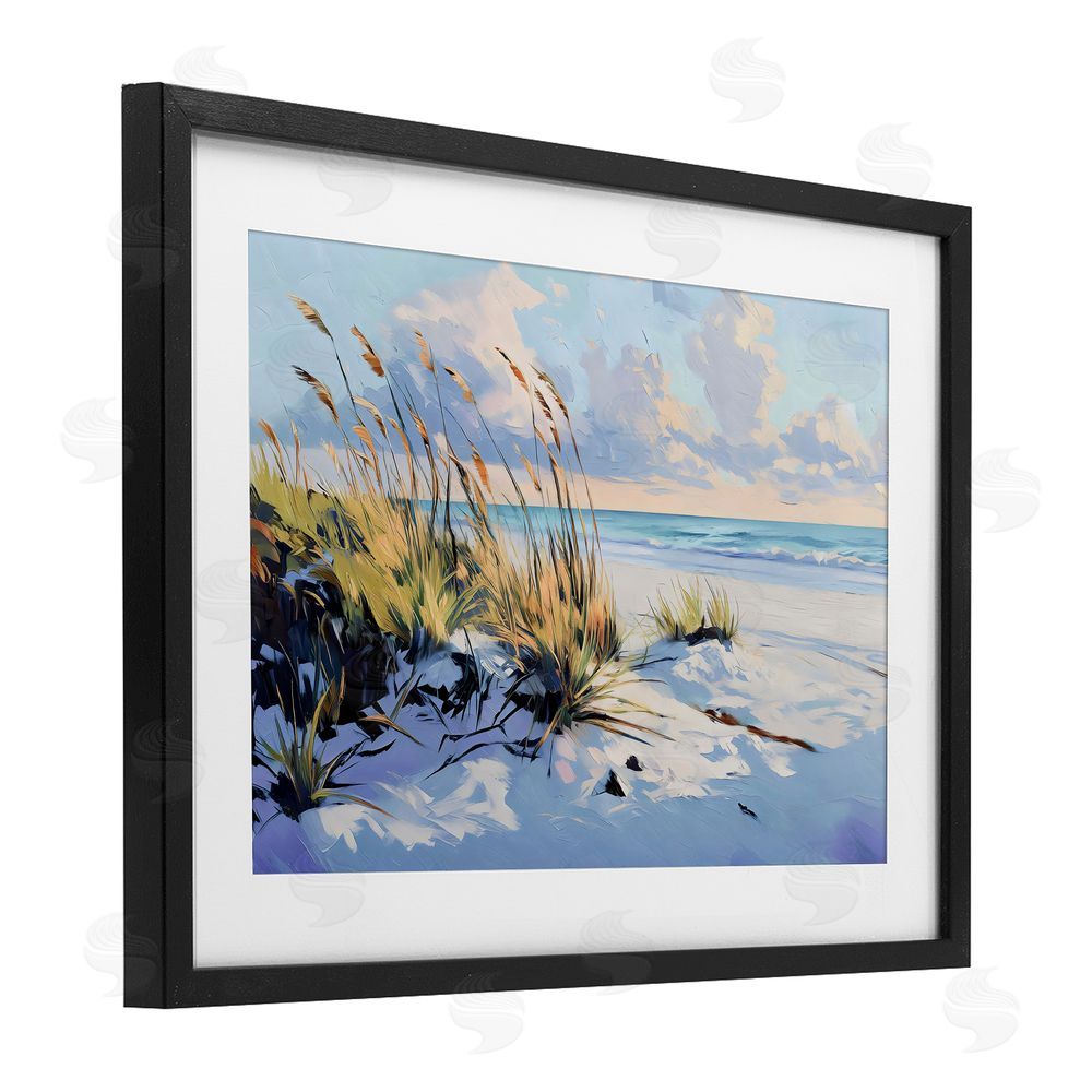Gina Kelly Grassy Sand Dunes Beach Black Framed Print Under Glass Wall Art