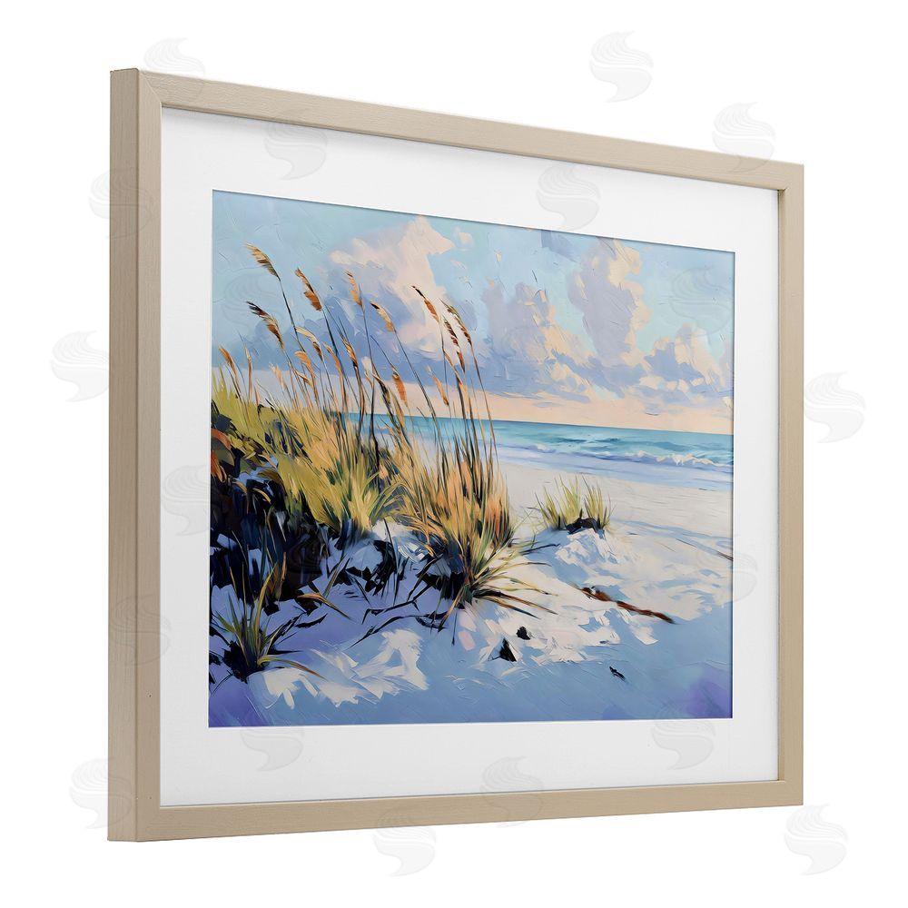 Gina Kelly Grassy Sand Dunes Beach Brown Framed Print Under Glass Wall Art
