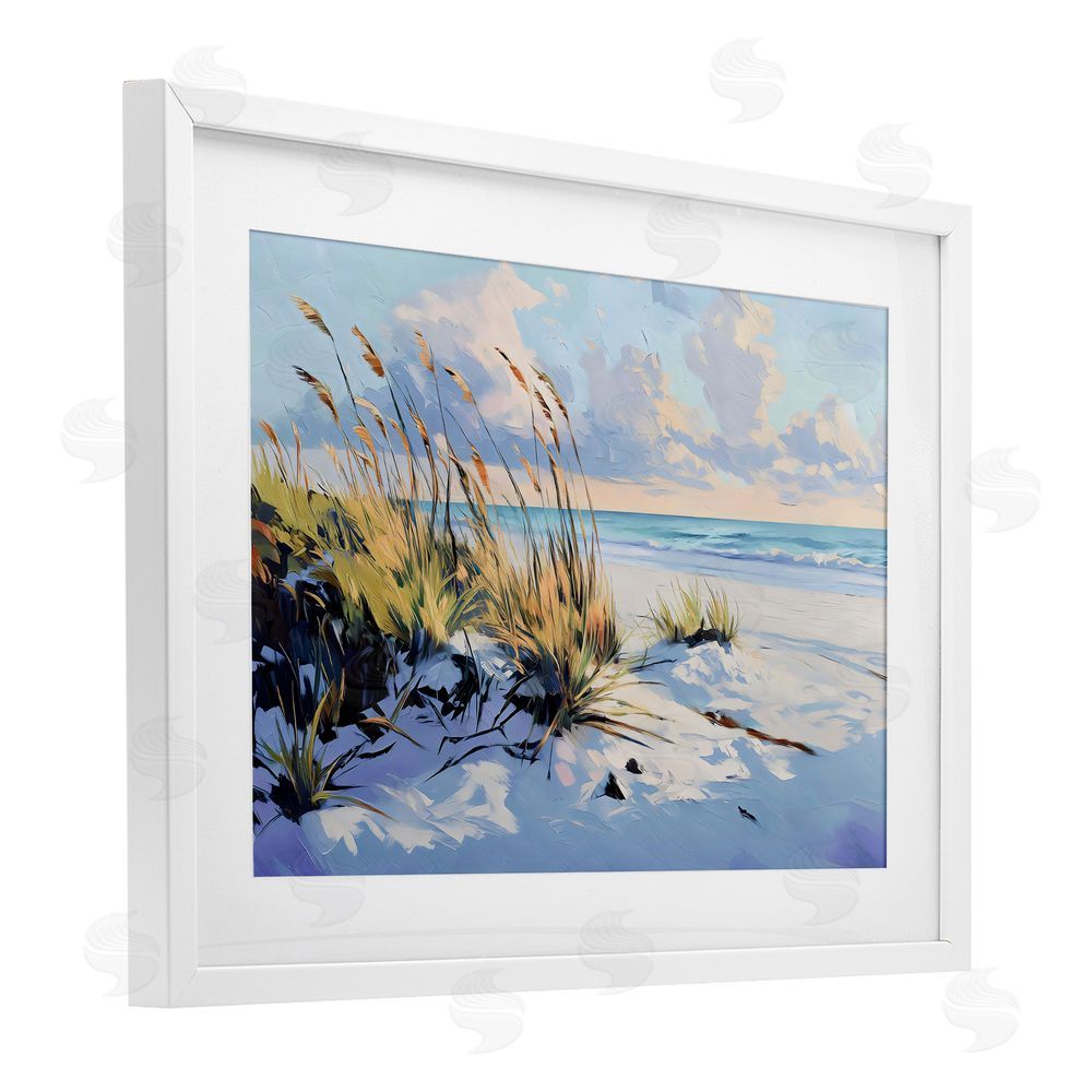 Gina Kelly Grassy Sand Dunes Beach White Framed Print Under Glass Wall Art