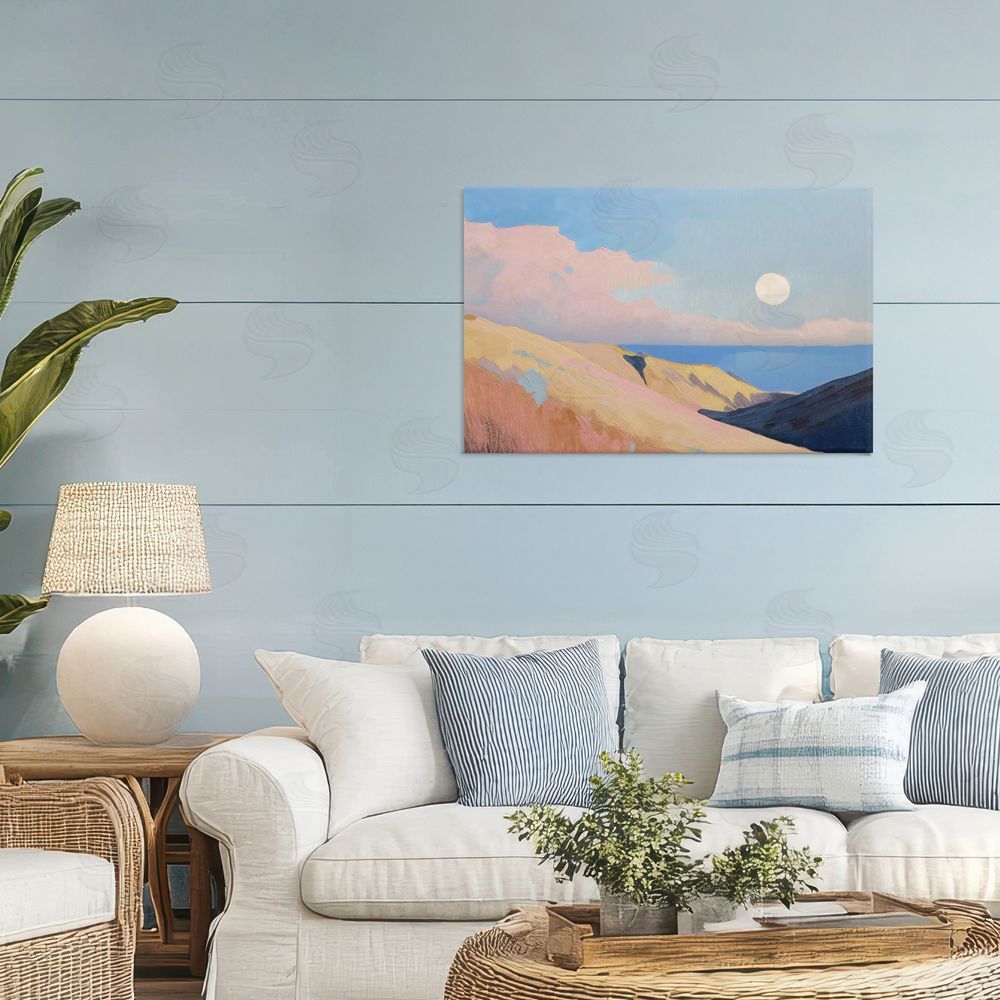 Gina Kelly Pink Hills At The Ocean Stretched Canvas Wall Art in Room