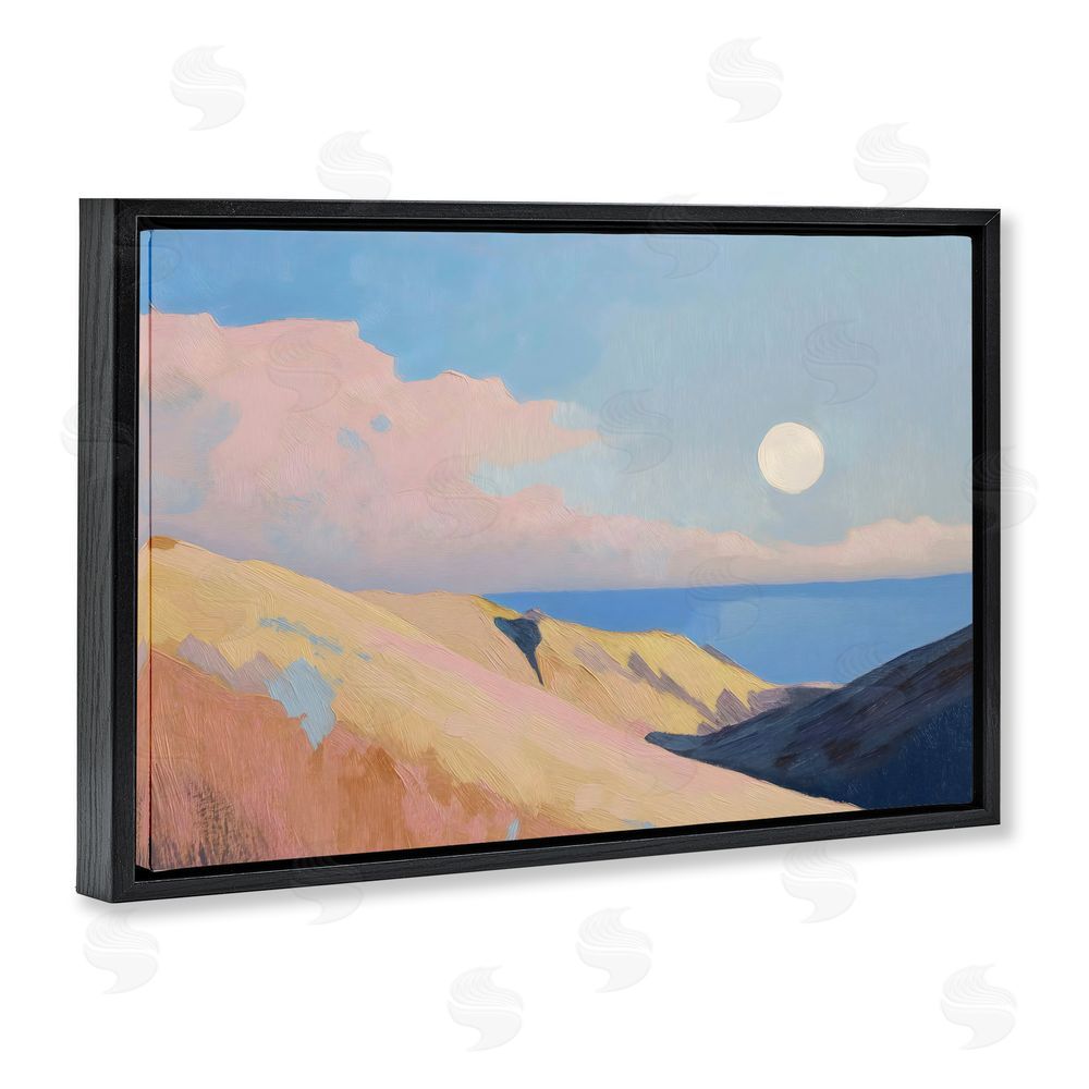 Gina Kelly Pink Hills At The Ocean Black Floating Framed Canvas Wall Art