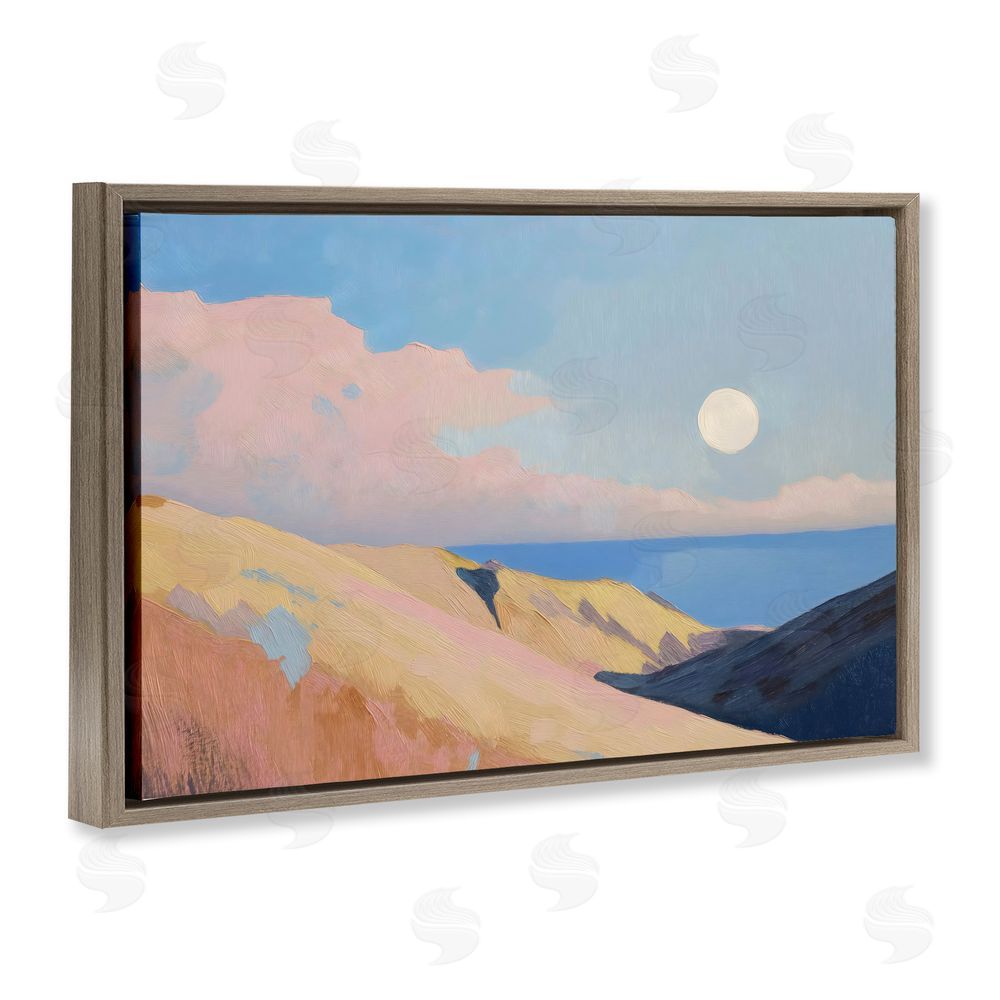 Gina Kelly Pink Hills At The Ocean Brown Floating Framed Canvas Wall Art