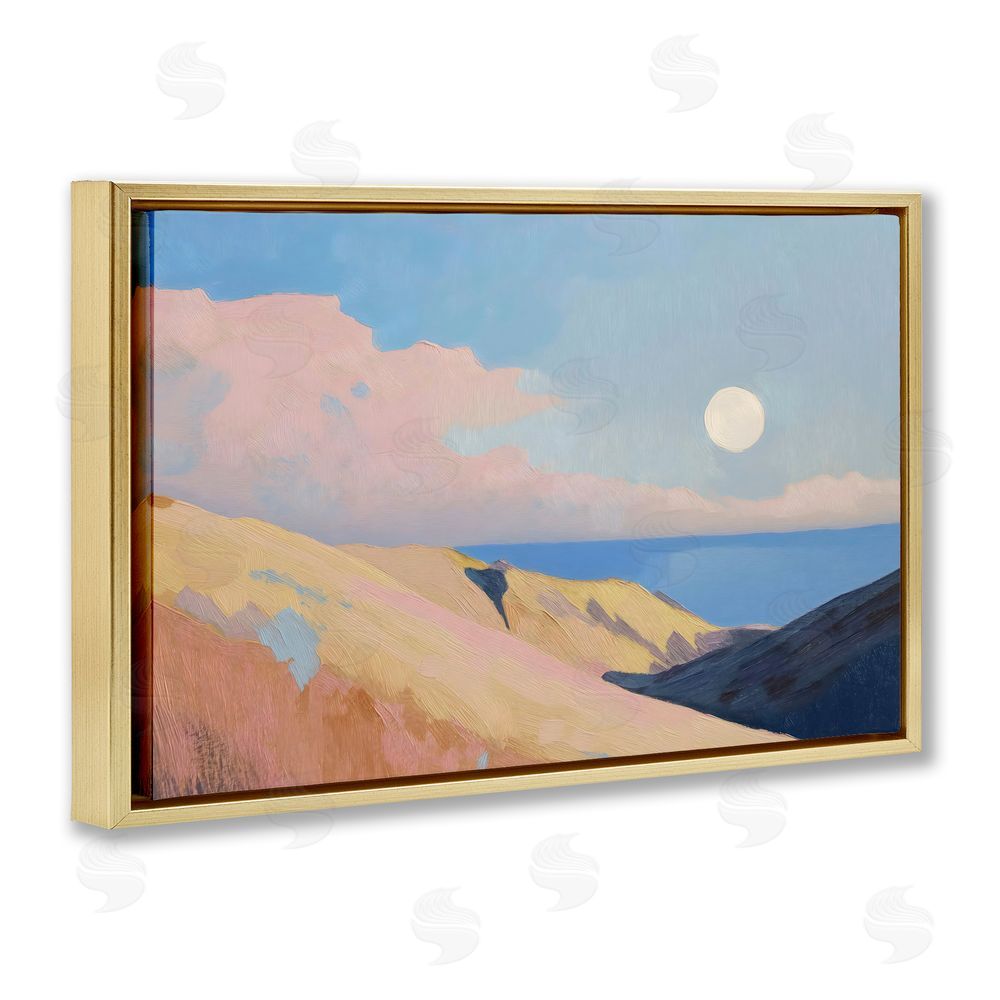 Gina Kelly Pink Hills At The Ocean Gold Floating Framed Canvas Wall Art
