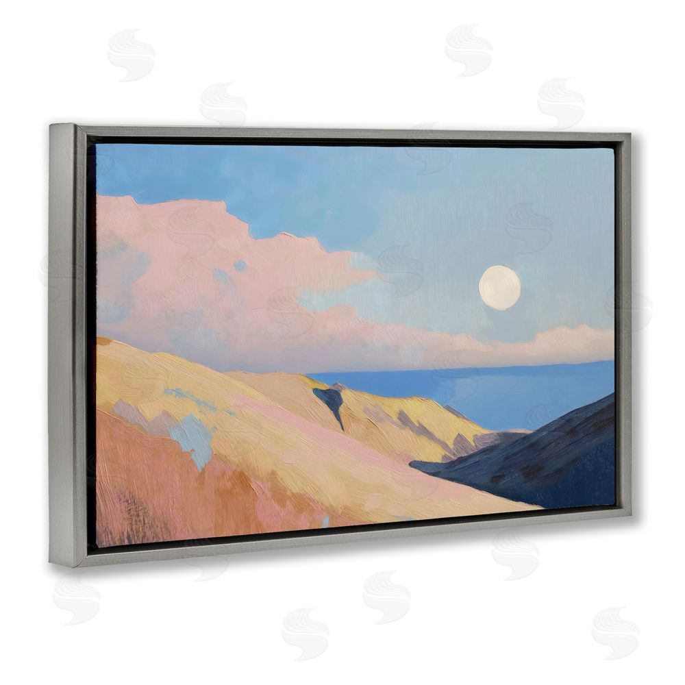 Gina Kelly Pink Hills At The Ocean Gray Floating Framed Canvas Wall Art