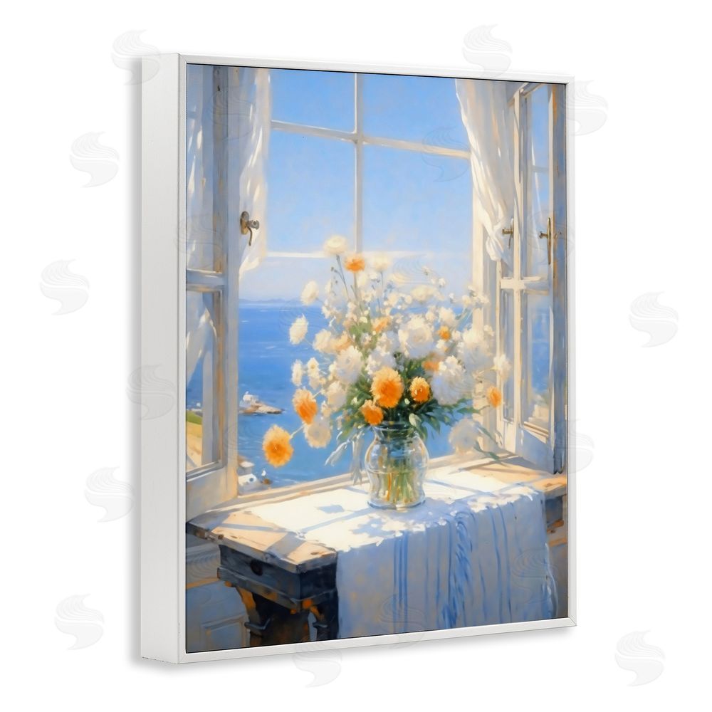 Creative Studio Floral Window View of Sea White Framed Giclee Wall Art