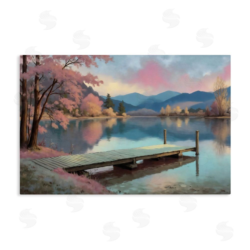 Creative Studio Pink Dock at Sunset Stretched Canvas Wall Art