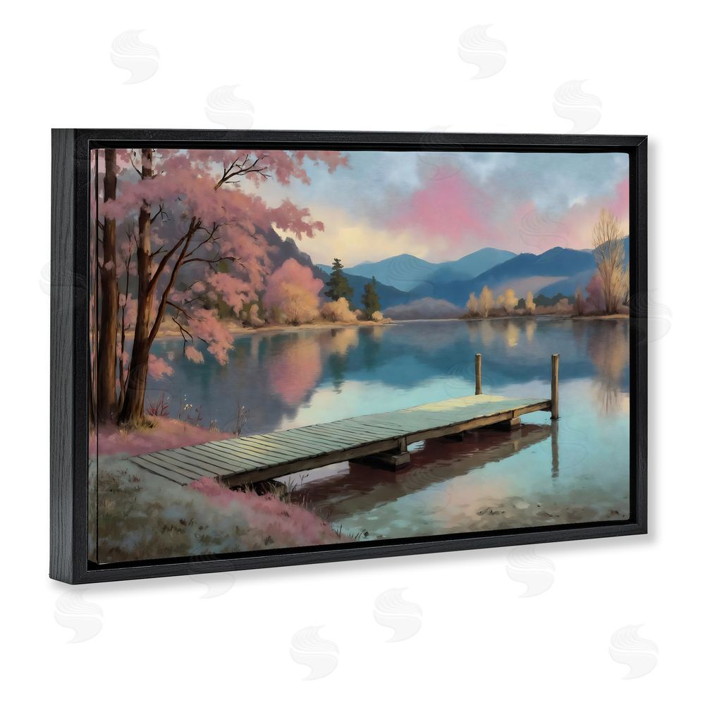 Creative Studio Pink Dock at Sunset Black Floating Framed Canvas Wall Art