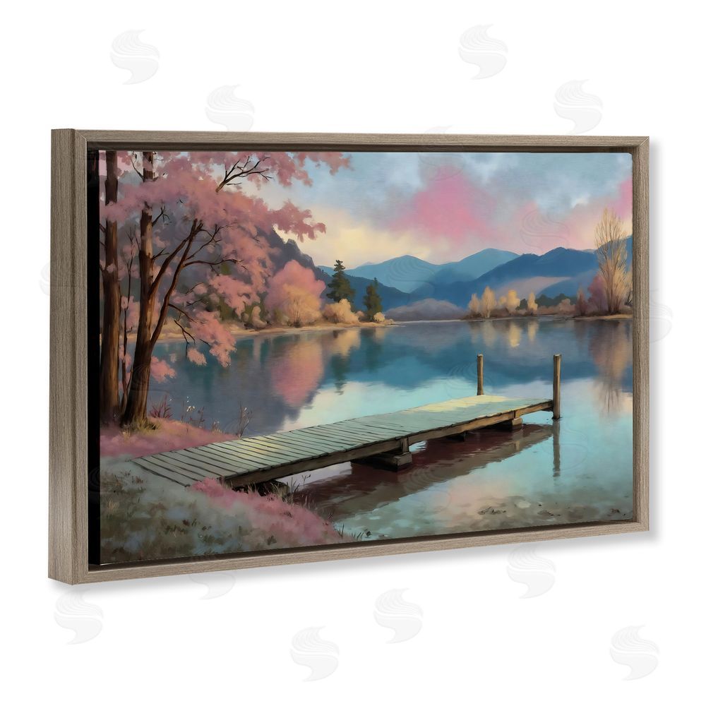 Creative Studio Pink Dock at Sunset Brown Floating Framed Canvas Wall Art