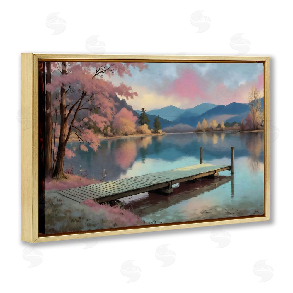 Creative Studio Pink Dock at Sunset Gold Floating Framed Canvas Wall Art