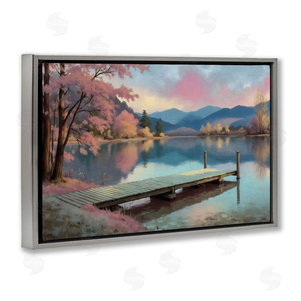 Creative Studio Pink Dock at Sunset Gray Floating Framed Canvas Wall Art
