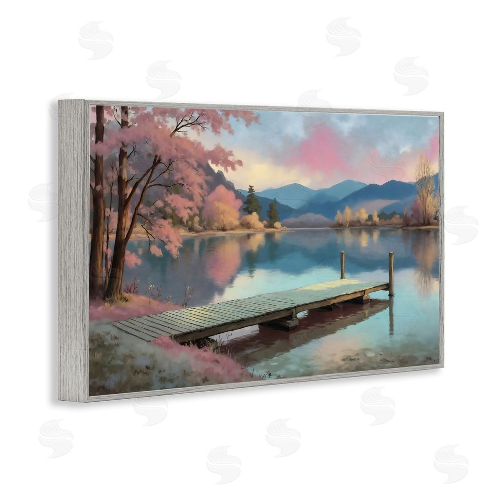 Creative Studio Pink Dock at Sunset Gray Framed Giclee Wall Art