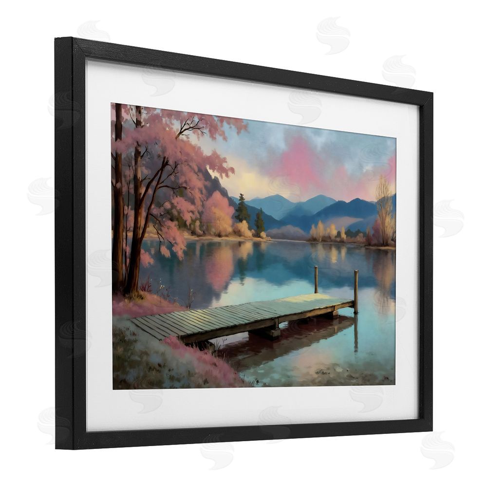 Creative Studio Pink Dock at Sunset Black Framed Print Under Glass Wall Art