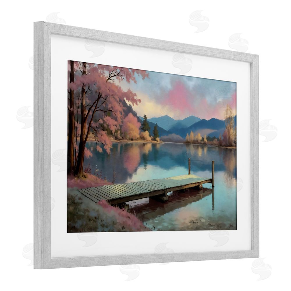 Creative Studio Pink Dock at Sunset Gray Framed Print Under Glass Wall Art