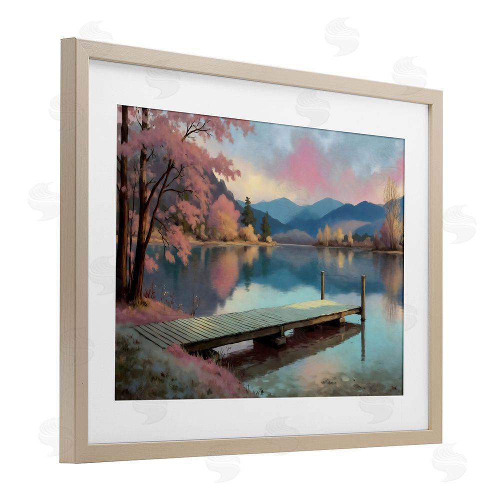 Creative Studio Pink Dock at Sunset Brown Framed Print Under Glass Wall Art