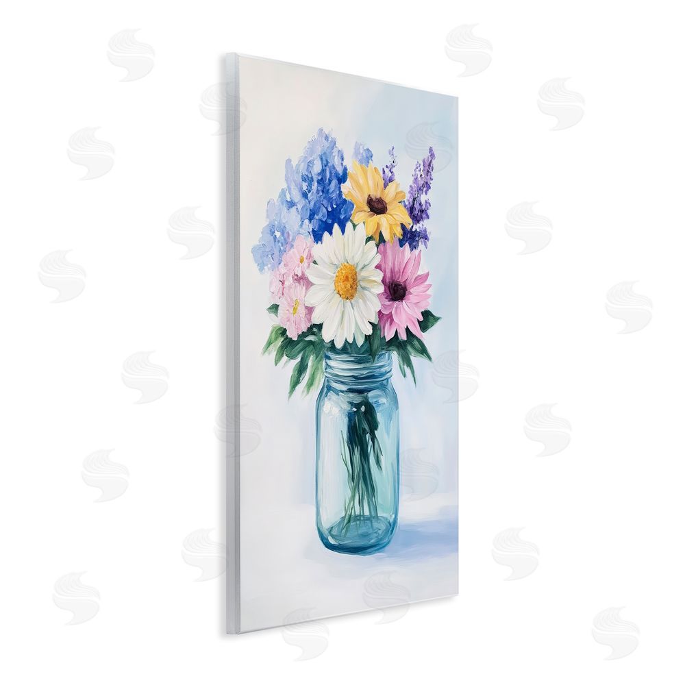 Petal Prints Design Country Jar Wildflower Bouquet Wall Plaque with Fixed Lithograph Print