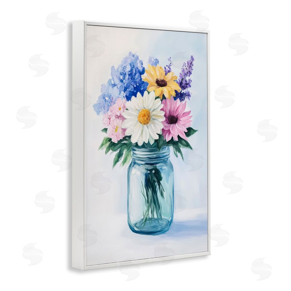 Petal Prints Design Country Jar Wildflower Bouquet White Framed Giclee Wall Art Print
