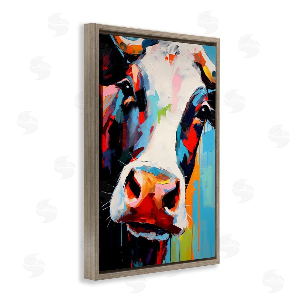 Creative Studio Cow Of Many Colors Brown Floating Frame Canvas Wall Art Print