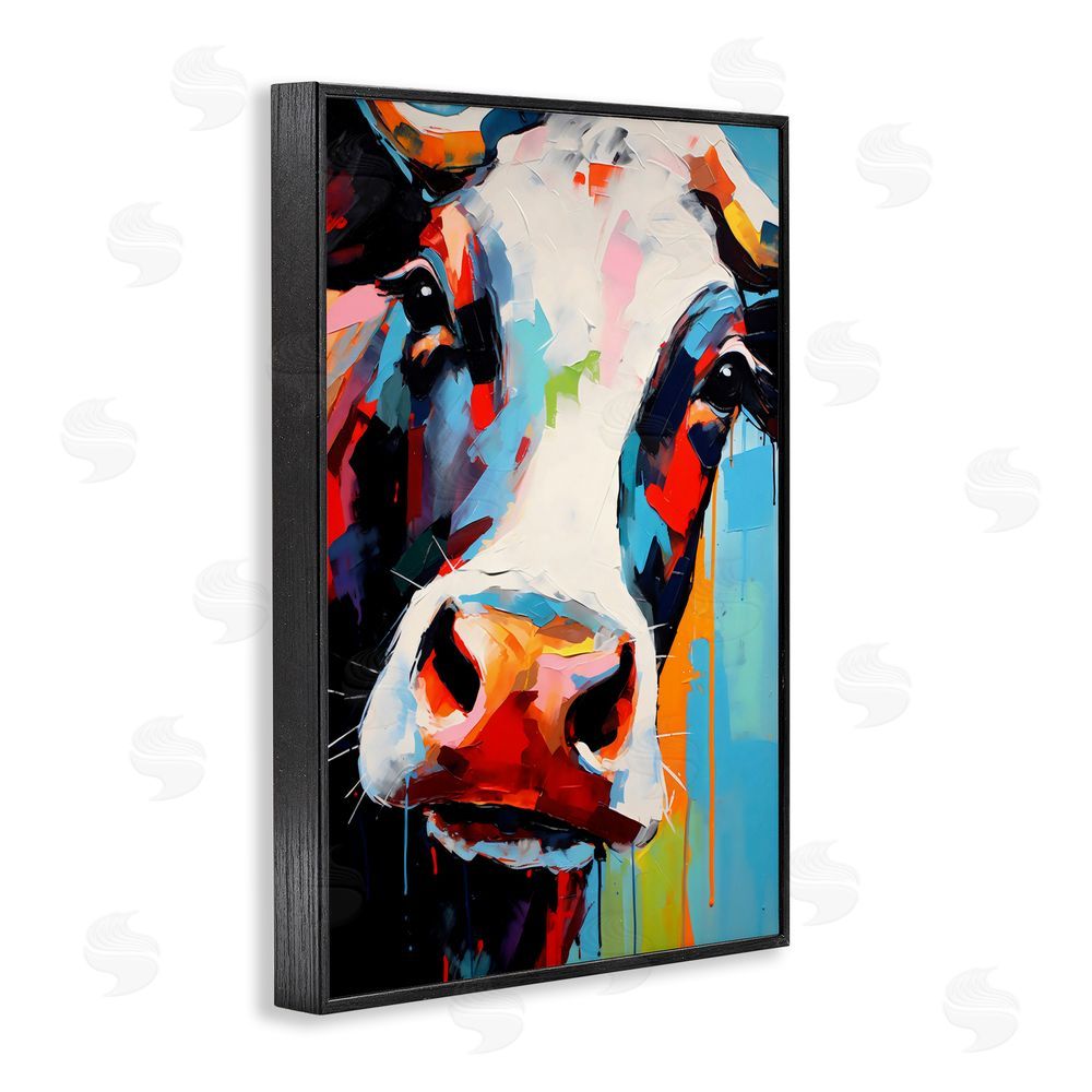 Creative Studio Cow Of Many Colors Black Framed Giclee Wall Art Print