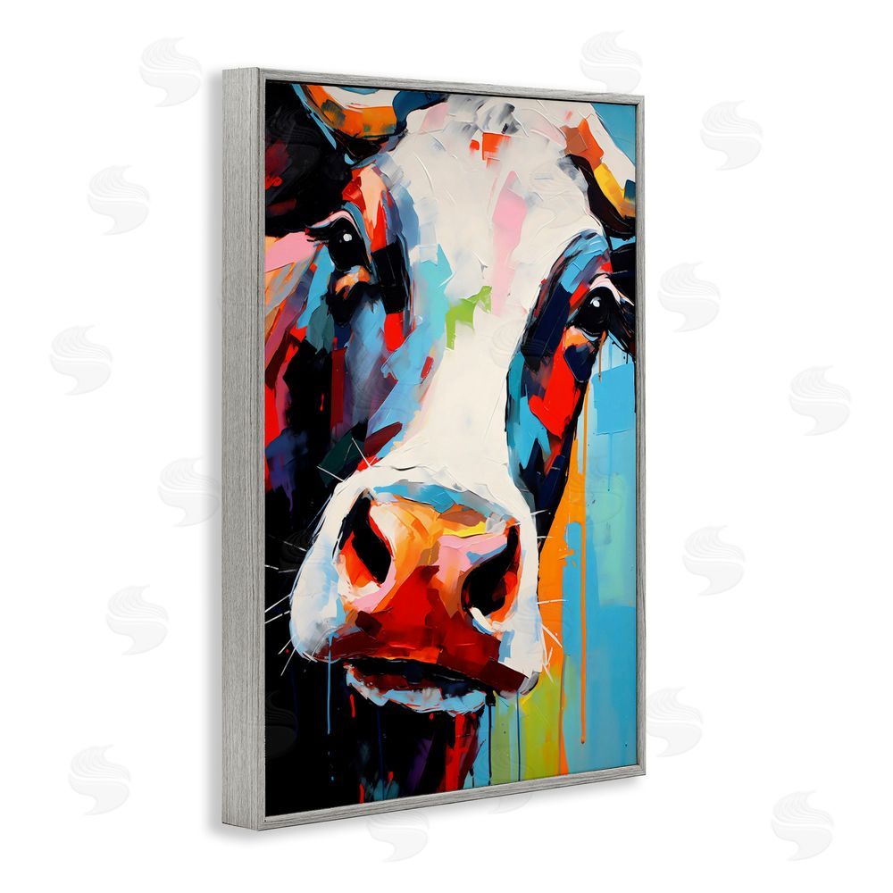 Creative Studio Cow Of Many Colors Gray Framed Giclee Wall Art Print