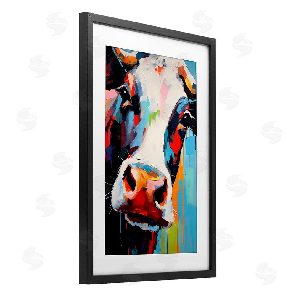 Creative Studio Cow Of Many Colors Black Framed Print Under Glass Wall Art