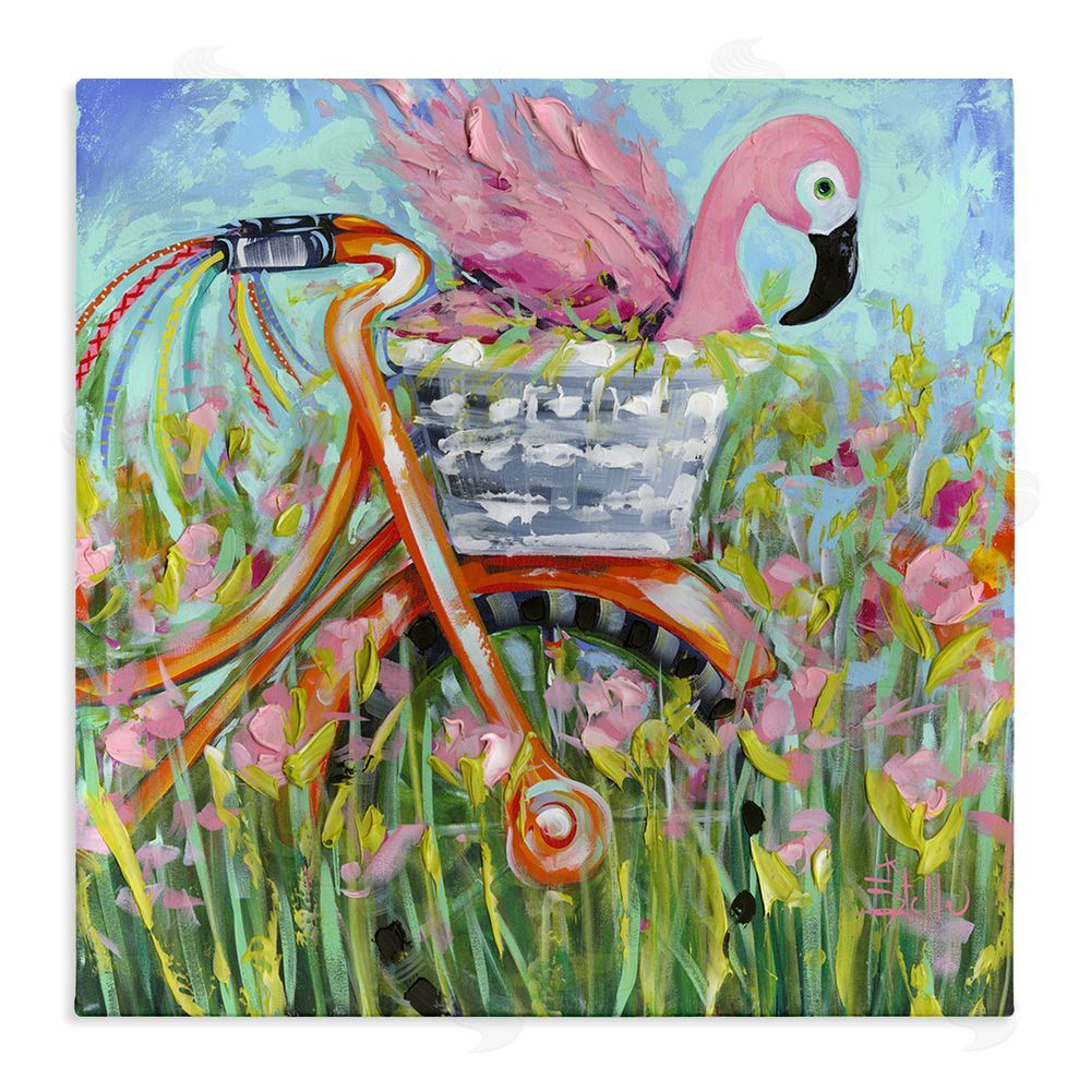 Estelle Grengs Flamingo's Free Bicycle Ride Stretched Canvas Wall Art