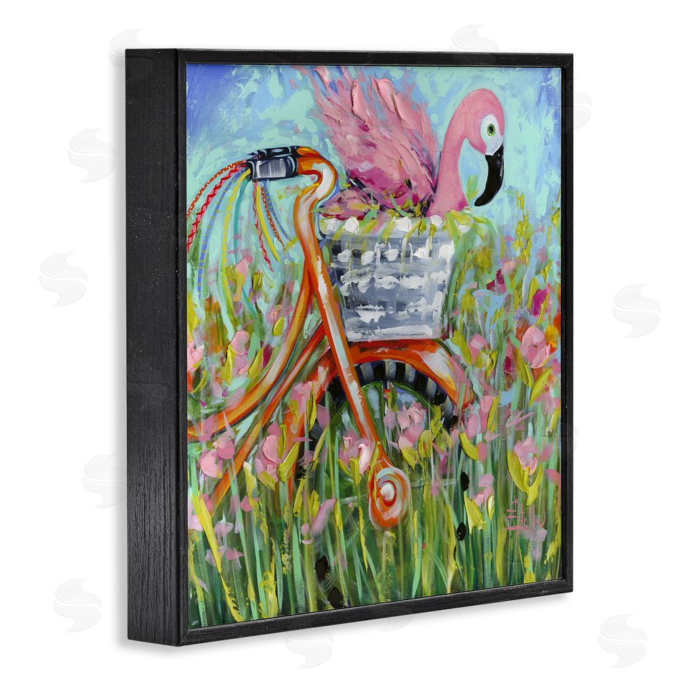 Estelle Grengs Flamingo's Free Bicycle Ride Black Framed Giclee Wall Art