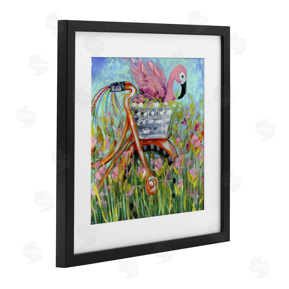 Estelle Grengs Flamingo's Free Bicycle Ride Black Framed Print Under Glass Wall Art