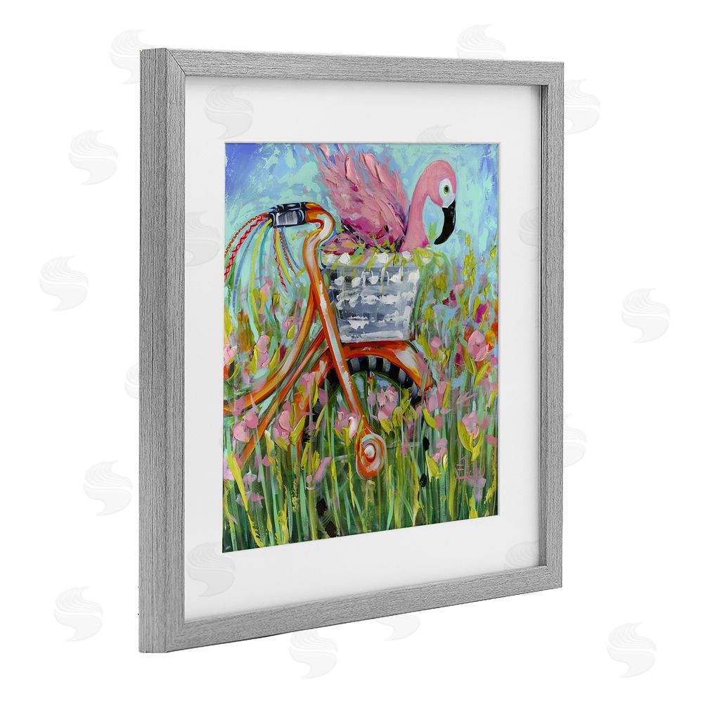 Estelle Grengs Flamingo's Free Bicycle Ride Gray Framed Print Under Glass Wall Art