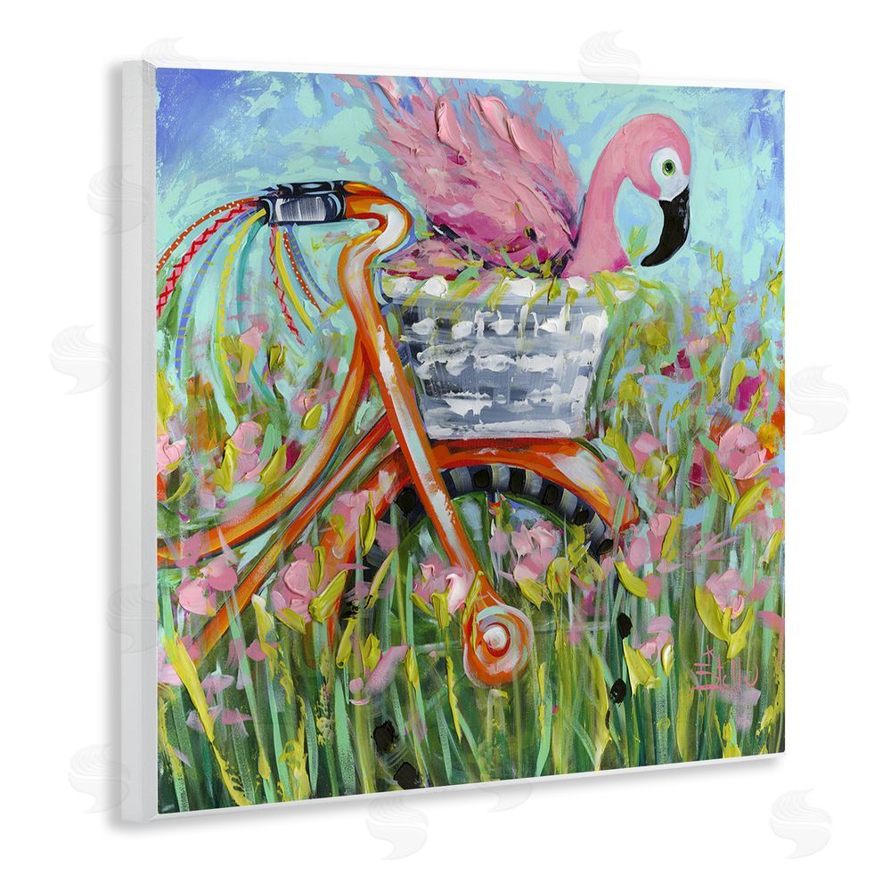 Estelle Grengs Flamingo's Free Bicycle Ride Wall Plaque Home Decor Art Print